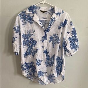 Blue Floral Woman's Blouse 100% Cotton
